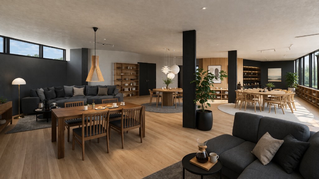 パースイメージ：ショールーム・ダイニングの完成イメージ（北見店）